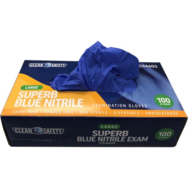 Clean Safety Superb Blue Nitrile Examination Gloves, Box of 100