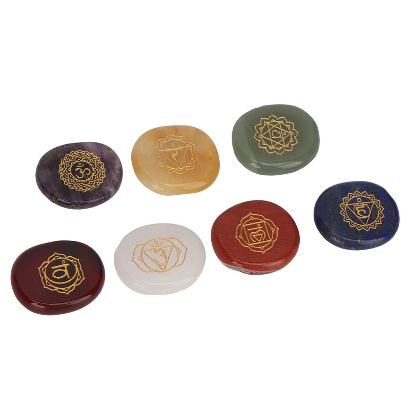 7 Pcs Rune Stones Set Different Color Smoother Yoga Stone