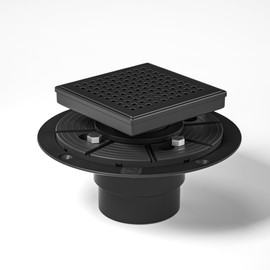 Bochni Shower Drain 4*4-inch with PVC Drain Base | Matte Black 304 Stainless Steel | Fast Drainage | Stainless Floor Drain Grate | Hair Strainer | Drain Key | Ultimate Combo for Your Bathroom Upgrade