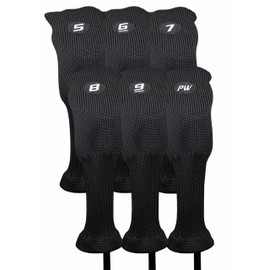 Majek All Hybrid Head Cover Golf Club Black Sleek Tight Fit Headcover Set 5-PW Acrylic Head Covers 5 6 7 8 9 PW Easy to See Large White Embroidered Numbers