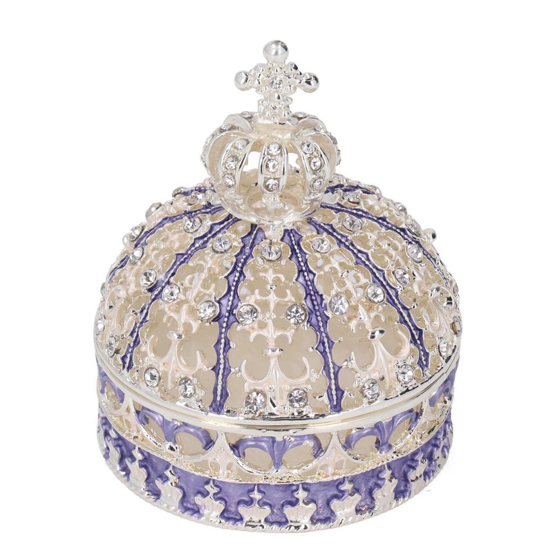 Metal Trinket Box Purple Crown Shape Shiny Elegant Exquisite Zinc