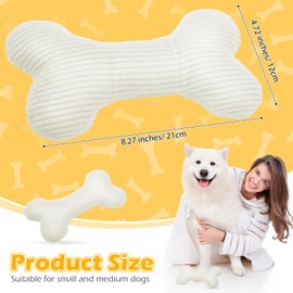 Poen 6 Pcs Bone Shaped Plush Squeaker Dog Toy 8.27 x 4.72 Inch Soft Calming Dog Toy with Squeaker Stuffed Squeaky Dog Toys for Small Medium Dogs Puppy Pet Chew Interactive Fetch Toy, White