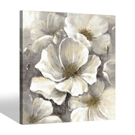 Flower Canvas Wall Art Painting: Modern Abstract Floral Picture Textured Gold Foil Print Bedroom Blossom Botanical Artwork Decor for Living Room 24x24