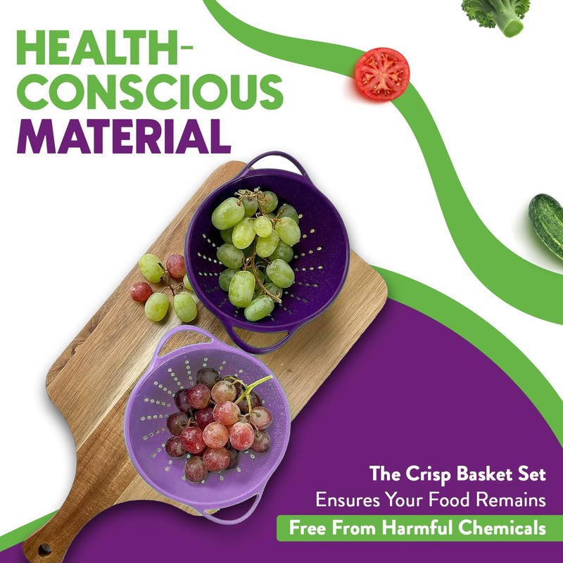 Crisp 2-Piece Mini Colander Berry Baskets With Handles - Food