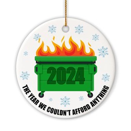 MAIANEY The Year We Couldn't Afford Anything Dumpster Fire Ornament 2024 3" Dumpster Fire Ornaments For Christmas Tree Economic Inflation Funny Chirstmas Gag Gifts Decorations Ceramic Hanging Ornament