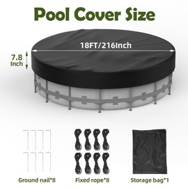 18FT Round Pool Cover Pool Covers for Above Ground Pools 210D Solar Pool Cover Heavy Duty Pool Covers Resist Tear and Fade, Winter Pool Covers for Waterproof and Dustproof