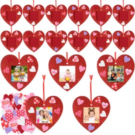24 Pcs Valentine Picture Frame Craft Kits, Felt Heart Photo Ornaments with 100 Pcs Stickers, Glitter Valentines Tree Classroom Hanging Decoration for Kids Pre-School Toddlers