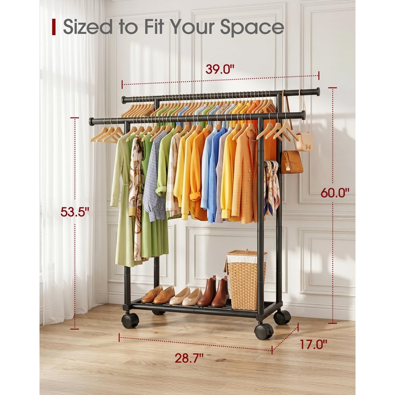 Sakugi Double Rods Clothes Rack - Metal Clothing Rack with