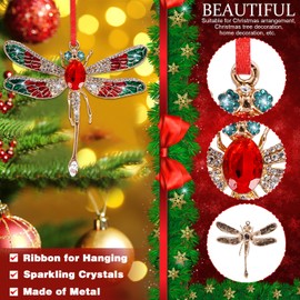 BIZIBAFF Dragonfly Christmas Ornament 2024 Red Green Dragonfly Ornament for Christmas Tree Dragonfly Keepsake Gifts for Dragonfly Lovers Metal Dragonfly Gifts for Women Men Kids Teens Girls Boy