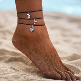 Wedity Vintage Star Moon Sun Anklets Woven Anklet Bracelets Multi-layer Chain Beach Accessories Foot Jewelry Adjustable for Women Girls