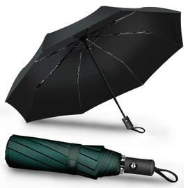 Yaneno Umbrella Windproof Travel Umbrella Compact Light Automatic Open Close Button Strong Portable Wind Resistant for Men and Women (Black)