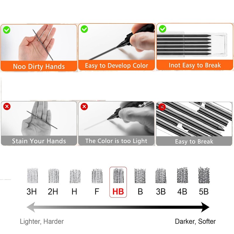 48Pcs 2.8mm Carpenter Pencil Refills Solid Replacements for Tracer &