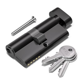 Bwintech 1 piece 45T/45 mm Euro brass cylinder, 90 mm knob/key cylinder lock with 3 standard brass keys, anti-picking, anti-drilling, anti-snap, anti-bumping, black surface