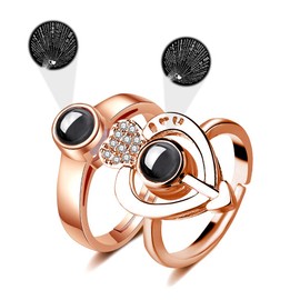 Rose Gold Plated I Love You Ring 100 Languages Projection Couples Jewelry Valentines Gifts for Girlfriend Fiance Him and Her