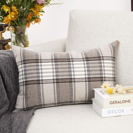 YOUR SMILE Retro Farmhouse Buffalo Tartan Chequer Stripe Plaid Cotton Linen Decorative Throw Pillow Case Cushion Cover Pillowcase for Sofa Outdoor Indoor (Brown, 12''x20'')