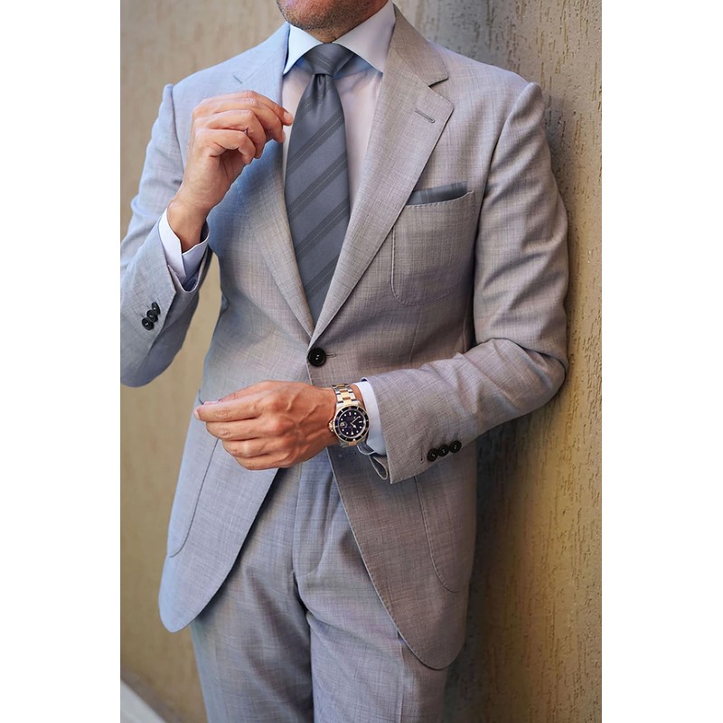 HISDERN Mens Grey Tie and Pocket Square Set Classic Formal