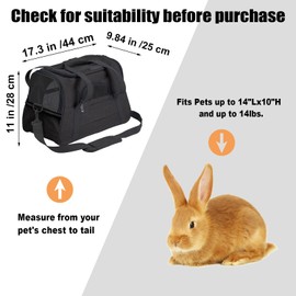 kathson Rabbit Travel Carrier Bag Airline Approved Pet Pocket Breathable Mesh Window Portable Hand Bag with Locking Safety Zippers for Small Dogs Cats Bunnies and Small Animals (Black)