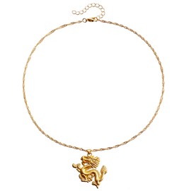 Rannyrena 2024 Chinese New Year Dragon Pendant Necklace with Long Chain Retro Silver Lucky Dragon Sweater Chain for Women or Men Chinese Zodiac Auspicious Dragon Necklace (Gold B)