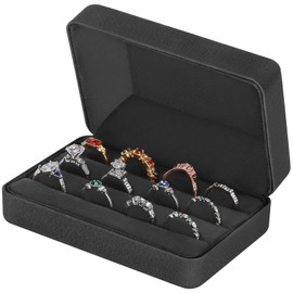 KUKUVR Velet Ring Storage Box for Multiple Rings, Travel Jewelry Ring Stud Earrings Holder Case, 3 Slot Portable Ring Display Organizer Case (Black)