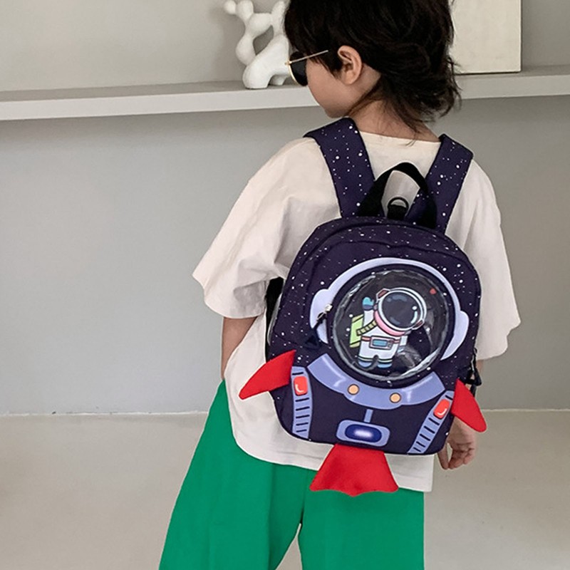 Kids Backpack Cartoon Spaceman Style Anti Lost Rope Large Capacity