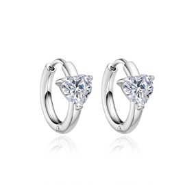 Surgical Stainless Steel Hoop Huggie Earrings, Heart Star Square Teardrop Triangle Rectangle Horse Eye CZ Hoop Earrings for Women (Heart CZ)