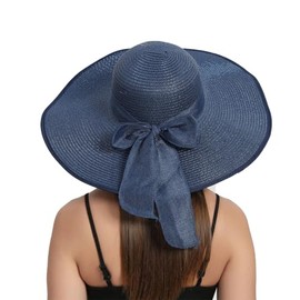 RVROVIC Women's Floppy Straw Sun Hat Foldable Summer Beach Hat Packable Roll Up Wide Brim Crochet Bucket Hat, dark blue, Unit size