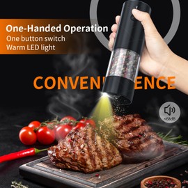 2Pack Electric Salt and Pepper Grinder Set USB Rechargeable with Warm LED Light, Adjustable Coarseness Lidaop Large Capacity Automatic Salt Pepper Mill Shakers for Kitchen, Restaurant, Outdoor, Black