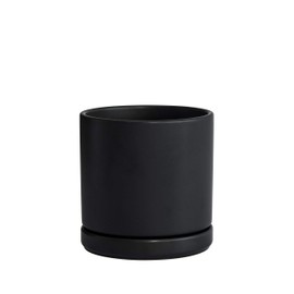 Ceramic Planter Pot with Drainage Hole and Saucer, Indoor Cylinder Round Planter Pot, 6 Inch, Black