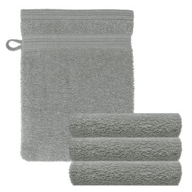 Lashuma Hand Towel Set Grey Stone 4 x London Wash Cloths Terry Cloth Wash Mitts 16 x 21 cm