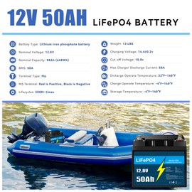 KUNLUN 12V 50Ah LiFePO4 Battery Perfect for Trolling Motors, Marine, Boat, Yacht, RV, Solar Off-Grid, Built-in Low-Temp Protection 12 Volt Deep Cycle Lithium Iron Battery