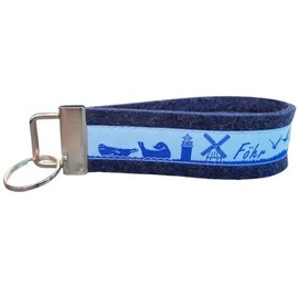 Schlüsselanhänger Schlüsselband Wollfilz dunkelblau Webband Föhr hellblau Geschenk