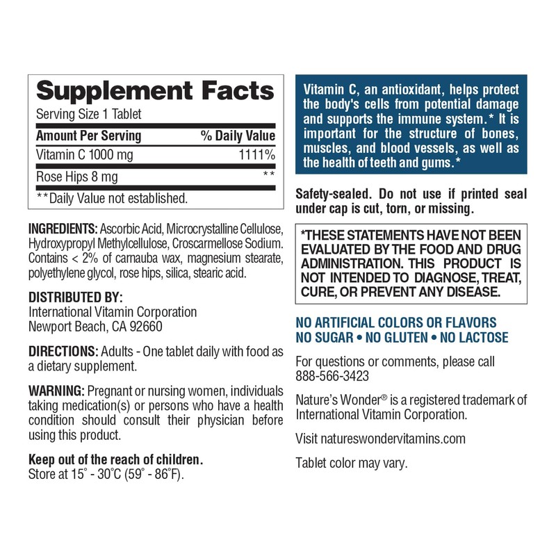 Nature's Wonder Vitamin C 1000 mg with Rose HIPS Tablets