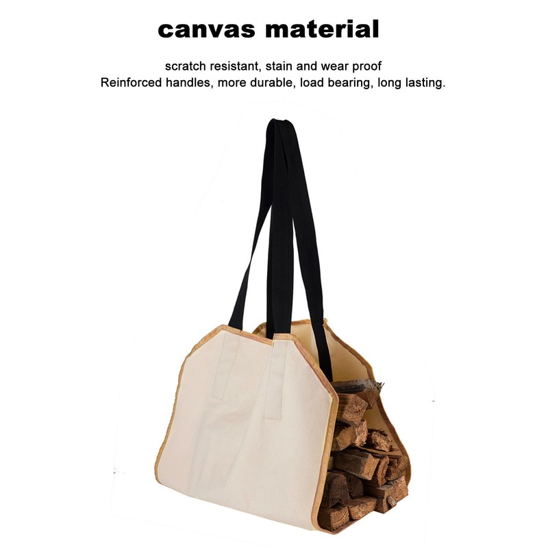 Large Canvas Firewood Carrier Log Bag Indoor Fireplace Log Carrier