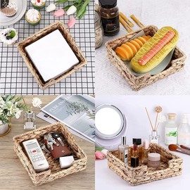 Niukuyu 2PCS Bathroom Disposable Guest Towel Holder Long Seagrass Woven Rattan Wicker Table Hand Guest Towel Basket Tray,L