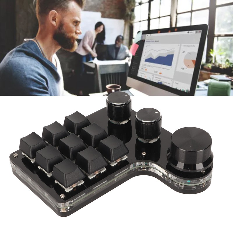 Mini 9 Key Keypad with 3 Knob RGB Light Blue