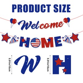 Patriotic Welcome Home Banner, Red and Blue Pre-Strung American Flag Welcome Back Decorations for Military Navy Air Force Army Homecoming Decorations Party No DIY Required