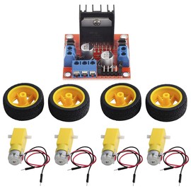 ShangHJ 4 Sets DC Gearbox Motor TT Motor 200RPM Tire Wheel DC 3-6V 1:48 Male Connector with 1Pc L298N Motor Drive Controller Board for Arduino Micro:bit Smart Car