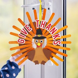 Winlyn 24 Sets Thanksgiving Craft Kits Fall Crafts DIY Give Thanks Thanksful Turkey Ornaments Decorations Art Sets Wood Craft Sticks Turkey Foam Stickers Googly Eyes for Kids Classroom Activities