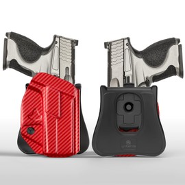 Amberide IWB & OWB KYDEX Holster Fit: Glock 17 (Gen 1 2 3 4 5) & Glock 22 31 (Gen 3 4) Pistol, Inside Outside Waistband Concealed Carry, Adjustable Cant & 'Posi-Click' Retention(Red Carbon Fiber)