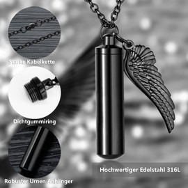 Stfery Urn Pendant Urn Necklaces for Ashes Angel Wings Hollow Cylindrical Birthstone Men Women Stainless Steel, Stainless Steel, Cubic Zirconia
