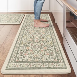 KIMODE Anti Fatigue Mats for Kitchen Floor 20"x47"+20"x32", Boho Farmhouse Kitchen Rugs Sets of 2, Cushioned Kitchen Floor Mats Non Slip, Comfort Standing Mats for Sink Laundry Desk Beige