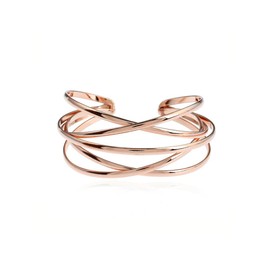 Cuff Bracelet for Women,Multi-layer Cross Wire Bangle Bracelet Adjustable Open Wide Cuff Bracelet Jewelry (A:rose gold)