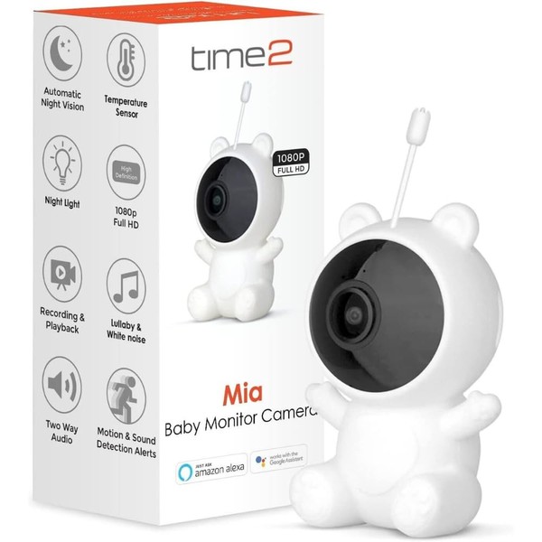 Time2 Mia Smart WiFi Baby Monitor Camera | Pet Camera with Night Vision | Dog Camera with Motion & Sound Detection | Alexa & Google Home Compatible | Night light | 2-Way Audio