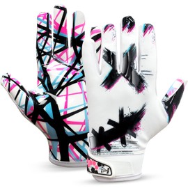TAQCHA Jester Cross Eyed White Football Gloves - Dominance Unleash Skill and Style Football Gloves - Best College Football Gloves- Available in Adult & Youth Sizes (Adult - X Large)
