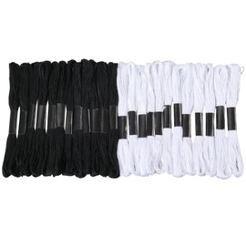 CABODYALS 210 Yards 24 Skeins Black and White Embroidery Thread Cross Stitch Floss Bracelet String Yarn Needle Crochet Polyester Threads Bulk for Sewing Making Knitting Friendship Bracelets Diy Crafts