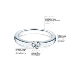 Tresor 1934 Sterling Silver 925 rhodium-plated Ladies ring / Engagement ring / Wedding ring with white Zirconia Size P 60451022