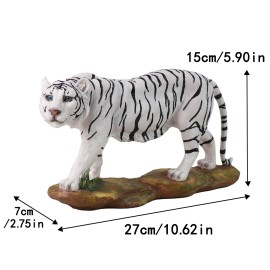 Realistic White Tiger Resin Statue Lifelike Bengal Tiger Figurine Wild Animal Sculpture Home Office Desktop DecorationColor: As Pic, Size: One Size