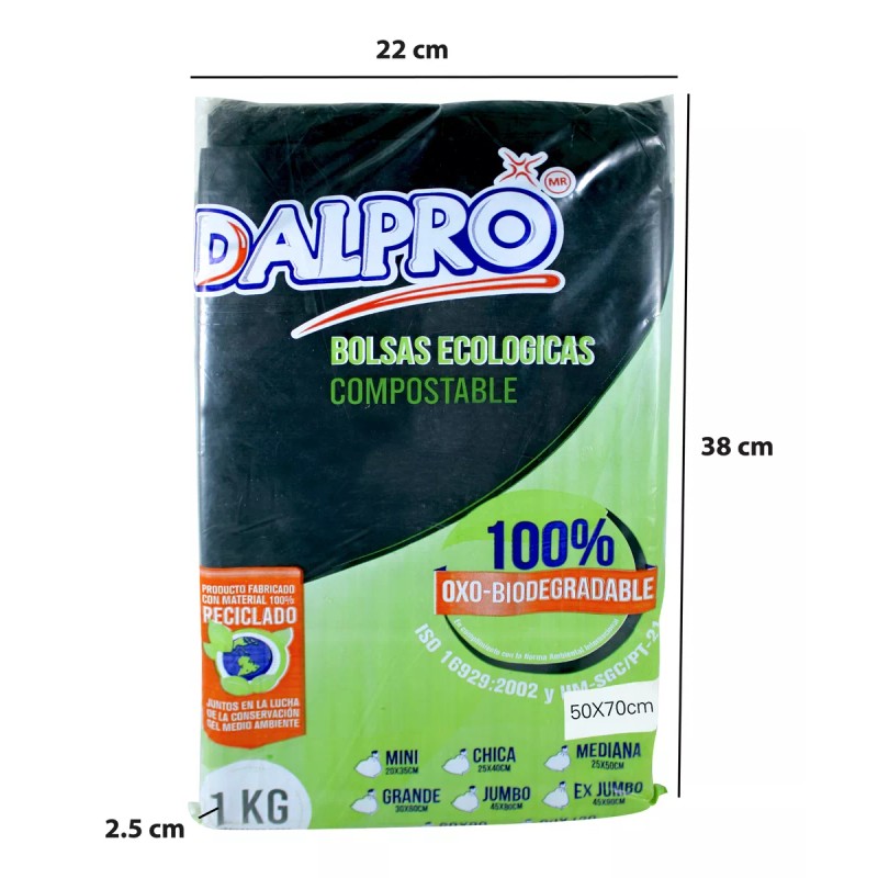 Dalpro Bolsa Negra Para Basura 50x70 Cm Oxobiodegradable 100 Pzas