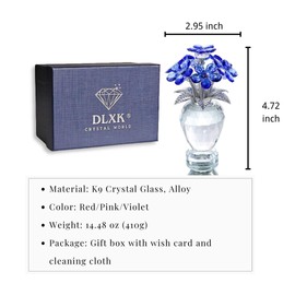 Crystal Flower Figurine Faceted Glass Blue Forget Me Not Statue Paperweight Gift for Her Collectible Ornament Desk Home Decor