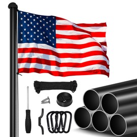 YHYHKY 20FT Heavy Duty Flag Poles for Outside House In Ground, 6063 Aluminum Extra Thick Black Flag Pole Kit with 3x5 Embroidered American Flag for Yard Commercial Use
